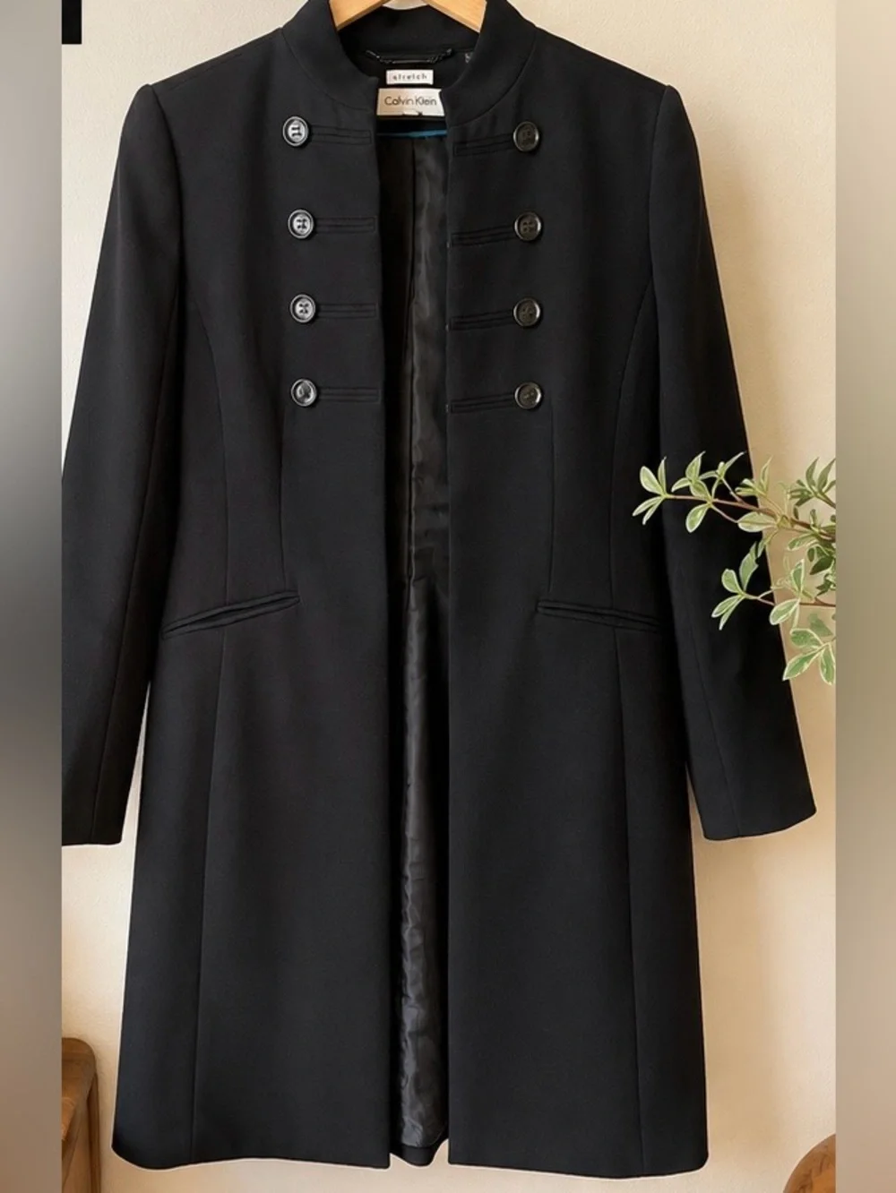 Calvin Klein Black Military Style Stretch Coat Jacket Size 6 - Picture 3 of 5